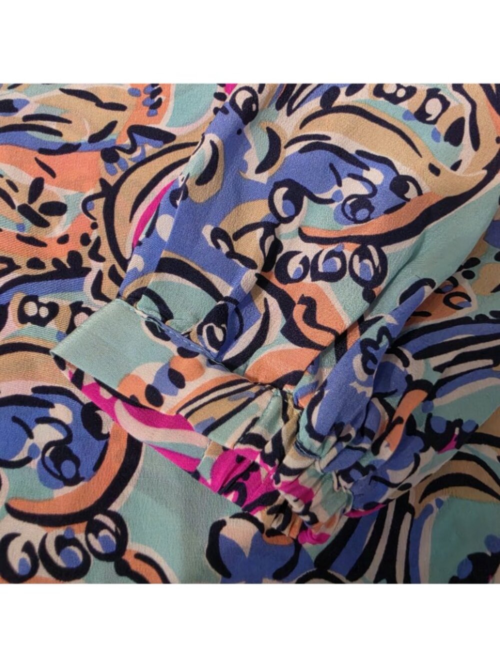Lilly Pulitzer Elsa Silk Top XS Paisley Floral Long Sleeve Blouse 58745 - Picture 7 of 10
